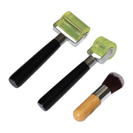 1"&2" Leaf Seam Roller, Smoothing Tool, Dusting Brush, for Spin-able Automotive Grade Metal Leafing (Roller&Duster), Automotive Car Audio Sound Deadening Application Wheel Roller, PU Smoothing Tool