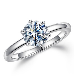 MOOSEA - Anillo de compromiso de moissanita de 2 quilates – Anillo de compromiso de moissanita solitario de corte redondo, plata de ley vermeil de oro blanco de 14 quilates, clásico, blanco, limpieza