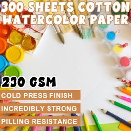 TaoBary 300 Pcs Watercolor Paper Sheet Bulk White Cold Press Paper Pack 110 lb 230 GSM Sketch Painting Watercolor Paper Pad for Watercolorist Beginning Artists Adults Drawing Craft(6 x 6 Inch)