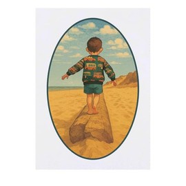 'Boy on the Beach' Temporary Tattoo - Water Resistant, Skin-Safe, Non-Toxic Transfer (TO00084829)