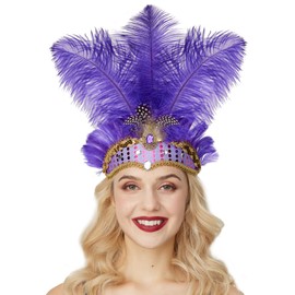 Gionforsy Carnival Headpieces for Women Show Girl Feather Headdress Mardi Gras Accessories 1920s Flapper Headband