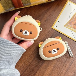 Rertnocnf Case Compatible with 2024 Airpods 4, Cute Kawaii Bear Design Case Cover, Fashion Portable Earbuds Accessories Soft Silicone Wireless Earphone Shockproof Protector with Hook