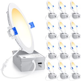 Ensenior 12 Pack 6 Inch LED Recessed Light, Dimmable, 2700K-5000K 5CCT, 1200LM High Brightness, 12W 120V, Damp Rated, Ultra-Thin Canless Wafer Ceiling Light - ETL & FCC & IC