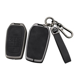 SANRILY Metal Leather 6 Button Smart Key Fob Cover Fit for Toyota Sienna 2022 2023 New Voxy Noah 90 Series Alphard Vellfire 30 Series Keyless Key Case with Keychain Black