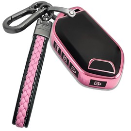 Yonmcfn for kia key fob cover with metal/leather keychain,TPU Key case,compatible with 2023 2024 Telluride ect Remote smart Key,5 buttons Pink