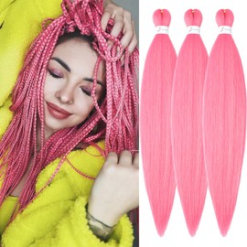 Pink Braiding Hair Pre-Stretched 32inch 3 Packs Braiding hair Extensions Synthetic Crochet Braids, Hot Water Setting Professional Soft Yaki Texture. (32inch(3Packs),Pink#)