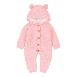 VICROAD Baby Hooded Knitted Rompers Newborn Girls Boys Onesies Warm Sweater Jumpsuit Outfits, Pink - Thick, 6-12 Months