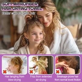MADHOLLY - Toalla de pelo de microfibra de secado rápido para niños y mujeres, paquete de 3 toallas de pelo suaves superabsorbentes con botón, turbante antifricción para cabello largo y rizado más