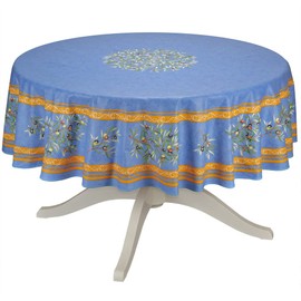 Label France Clos Des Oliviers Blue French Acrylic Coated Cotton Wipe-Off 70 inch 180cm Round Tablecloth