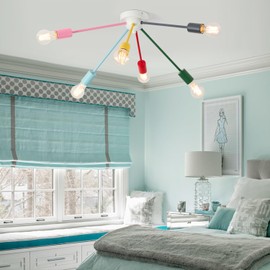 jinpinhaos 6-Light Modern Sputnik Chandelier with Rainbow Color - Kids Ceiling Light for Bedroom, Playroom & Living Room, Semi-Flush Mount Multi-Color Lighting Fixture, E26 Base