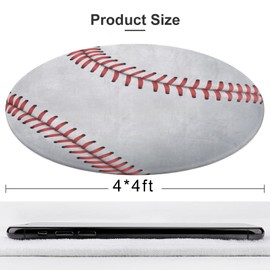 HGSCHYU Boys Bedroom Rug Baseball Round Rug Carpet 4x4ft Circle Rug Sports Themed Round Area Rugs Baseball Floor Chair Mat for Kids Playroom