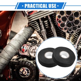 VekAuto 2 Pcs Muffler Tape, 1 Inch x 66 Ft Self Adhesive Exhaust Wrap Universal for Automobile Electrical Harness Wrap Noise Protection Polyester Black