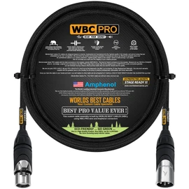 50 CM - WBC-PRO-Quad Ultra-Silent Ultra-Flexible Balanced Star-Quad Cable with Amphenol Male & Female XLR Plugs & Black Tweed Jacket