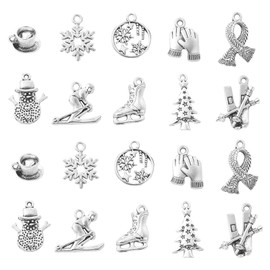 UR URLIFEHALL 50 Pcs 10 Styles Tibetan Style Winter Charms Antique Silver Ice Skates Scarf Glove Snowflake Charms for DIY Jewellery Making