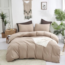 CLOTHKNOW Khaki King Size Comforter Set 3Pcs Taupe Bedding Comforter Sets Coffee Beige Bedding Sets Soft Tan Comforter Sets King