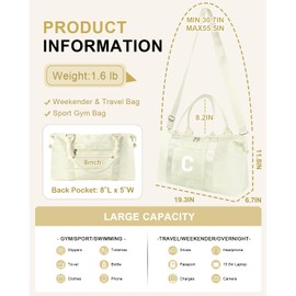 Initial Travel Duffel Bag Sports Gym Bag for Kids Teen Birthday Gifts,Beige Personalized Weekender Bag Carry On Dance Bags for Women Men,Waterproof Monogram Overnight Bag with Trolley Sleeve(Letter C)