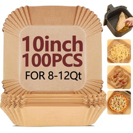 EKACO 10 Inch Air Fryer Liners Disposable-100PCS Square Unbleached Parchment Paper Liners,Non-Stick & Oil-Resistant,Food Safe for Air Fryer,Oven,Roasting,Microwave（Bottom is 9 Inch）