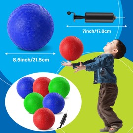 HSLCGF 6 Pcs Dodgeballs 8.5 Inch Playground Ball 3 Colour Kickball Inflatable Rubber Handball Bouncy Dodge Ball with 1 Hand Pump for Outdoors Games Gym Camps Picnic (Needle is at The Top of The Pump)