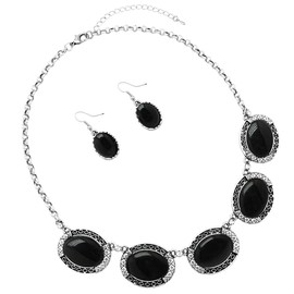 Rosemarie Collections Women’s Western Style Concho Oval Howlite Stones Statement Necklace Earrings Set, 17"+3" Extender (Jet Black Howlite)
