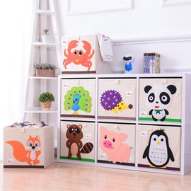 SITAKE 2 Pcs Foldable Animal Toy Storage Box/Bin/Cube, Collapsible Storage Organizer Chest Basket Container for Kids, Toddlers, Boys and Girls(13 x 13 x 13 Inch, Dog & Parrot)