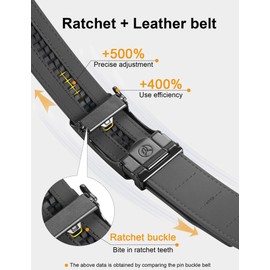 JUKMO Men’s 35mm Leather Ratchet Belt with Original Slide Buckle in Gift Box, Octagon - Grey, M-36" to 42" Waist Adjustable (Length 49")