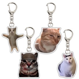 Ohjijinn 8Pcs Cat Keychain Cute Cat Meme Keychains Two Cats Talking Keyring Kawaii Charm Funny Keychain