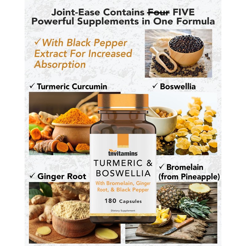 tnvitamins Turmeric & Boswellia Complex (180 Capsules) with Ginger Root,