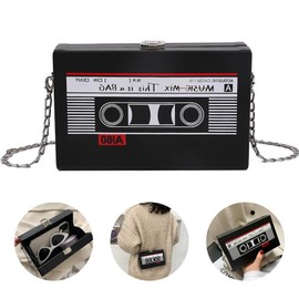 YushengTai 90s Slanted Shoulder Bag Radio Back to The 80s Outfit Women's Chain Bag Handbag 90s Accessories 90s Party, black