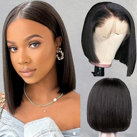 ASUTTRY Bob Wig Human Hair 200 Density 13x4 HD Lace Front Wigs Human Hair Pre Plucked Short Bob Straight Frontal Wigs Human Hair for Women Natural Black 14"