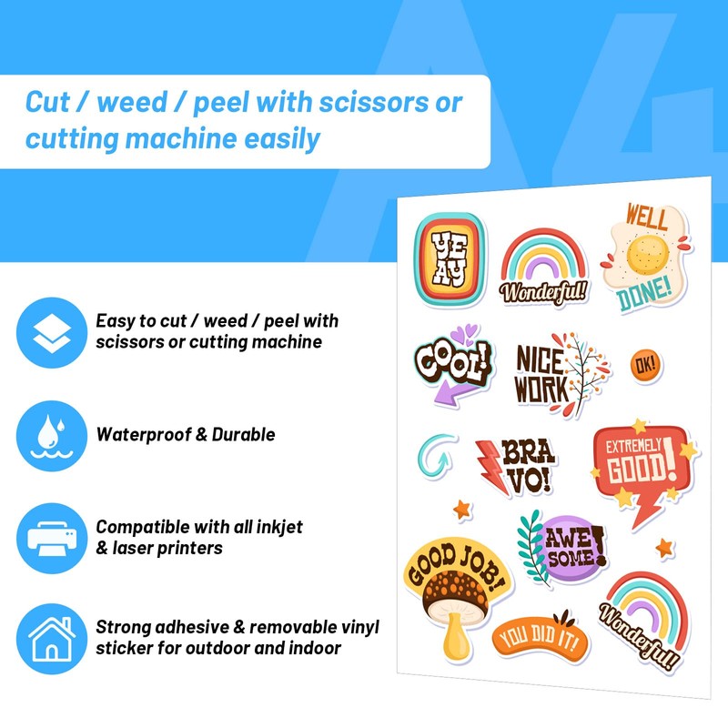 TECKWRAP Printable Vinyl Sticker Paper for Inkjet Printer Matte White