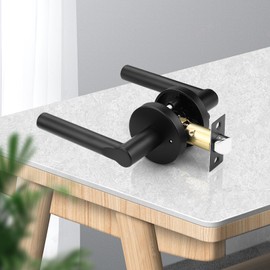 knobelite Privacy Door Handles Interior Keyless Door Lever,Left & Right Hand use Door Lock for Bath and Bed,Modern Black Stainless Steel Privacy Door Lock,6Pack