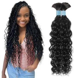 Human Braiding Hair for Boho Braids 22 Inch 2 Bundles 100g Boho Hair for Braiding Water Wave Bulk Human Boho Hair for Braiding Curly Human Hair for Boho Knotless Braids (Natural color, 22inch)