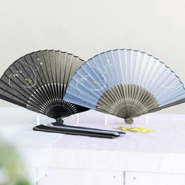 Osaka Choseido Fan, Men's, Stylish, Business, Fan Bag, Handkerchief Included, Mai Dragonfly, gray blue