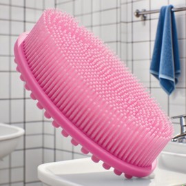 Depurador corporal de silicona de doble cara con bucle, cepillo exfoliante suave para hombres y mujeres, esponja suave para ducha y baño (rosa)