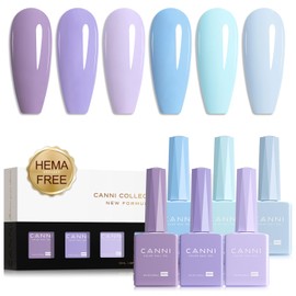 CANNI Purple Blue Gel Nail Polish Set, 6 Colors 9ML Gel Polish Light Purple Baby Blue Summer Lavender Ice Blue Nail Polish Soak Off UV LED Kit DIY Nail Art Manicure Home Nail Salon for Women