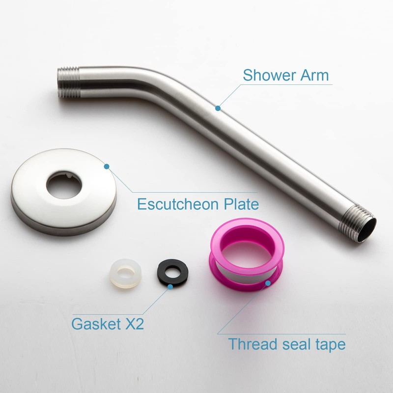 OFFO Shower Arm with Flange, 10 in Brushed Nickel Wall