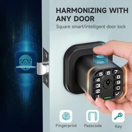 Richelock Fingerprint Door knob, Smart Biometric Door Lock with Keypad, Keyless Entry Code Door Knob, Waterproof & Weatherproof, Auto Lock,Voice Navigation, for Bedroom, Gate,Office -Matte Black