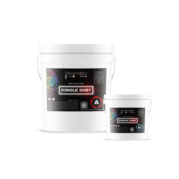Bulletproof Resins: Single Shot |100% Solids Epoxy Resin Kit (3 Gallons) Solvent-Less, Two Component Gloss Coat Finish- Low VOC! Industrial Use, Garages, Floors & More! (Clear)