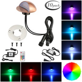 LED Deck Lighting Kits, FVTLED 10pcs WiFi Controller Φ1.97 Low Voltage LED Step Lights RGB Recessed Light Work with Alexa Google Home Smart Phone RGB Lamp, Bronze