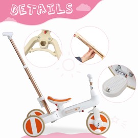 MAKELEN 5 in 1 Folding Toddler Bike for 3 Year to 6 Years Old Kids Toddler Tricycle, Kids Balance Bike, Push Bike, Baby Walker Removable Pedals White