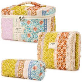 Lukovee Bolsa de Maquillaje Acolchada de Algodón de Impermeable, 3 Pcs Bolsa de Cosméticos de Viaje de Grande Capacidad, Portátil Neceser Viaje Bolsa de Aseo Makeup Bag Versátil con Cremallera