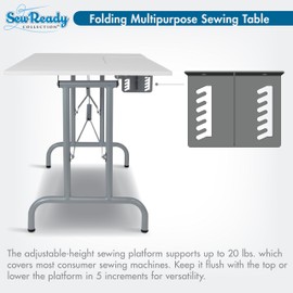 Sew Ready Folding Multipurpose Sewing Table - 47.5" W x 28" D Foldable White Hobby and Sewing Machine Table with Adjustable Shelf - Can Also Be Used as Computer Desk