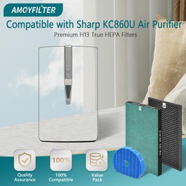 AMOYFILTER 1 Set KC860U Filter Compatible with Sharp KC860U Filter Replacement Air Pur-ifier Model KC-860U, H13 Ture HEPA for Home Clean, Acti-vated Car-bon for Smoke, Odors