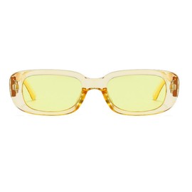 qinqilanqi-S Rectangular Sunglasses for Women Men Trendy Fashion Glasses 90s Vintage Fashionable UV 400 Protection Square Frame, Yellow/Yellow