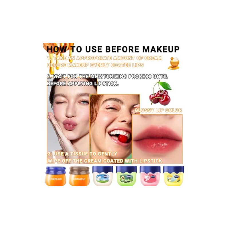 Bee Lip Balm Honey Pot Set, 6PCS Moisturizing Mask for