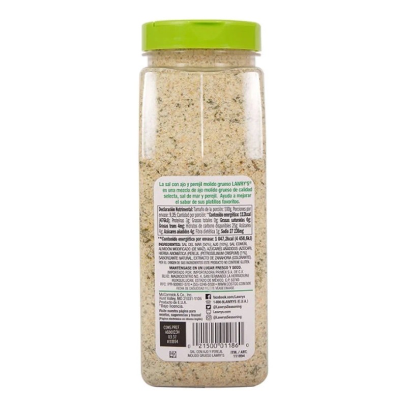 Sal Con Ajo Y Perejil Molido Grueso Lawry's 935g