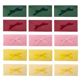 ZoZoMaiy Pack of 15 Kraft Paper Envelopes with Ribbons, 5 Colours, Pearlescent Paper Envelope with Bow, 22 x 11 cm, Coloured Kraft Envelopes for Invitations, Valentine's Day, Thanksgiving, Greeting