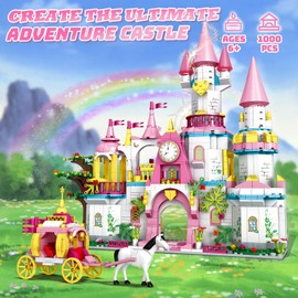 Castle STEM Building Toys for Girls Ages 6 7 8 9 10 11 12 Years Old, 1000PCS Building Sets for Girl Boys, Pink Princess Castle Carriage Playsets Creative Building Kits Birthday Toy Gifts for Kids