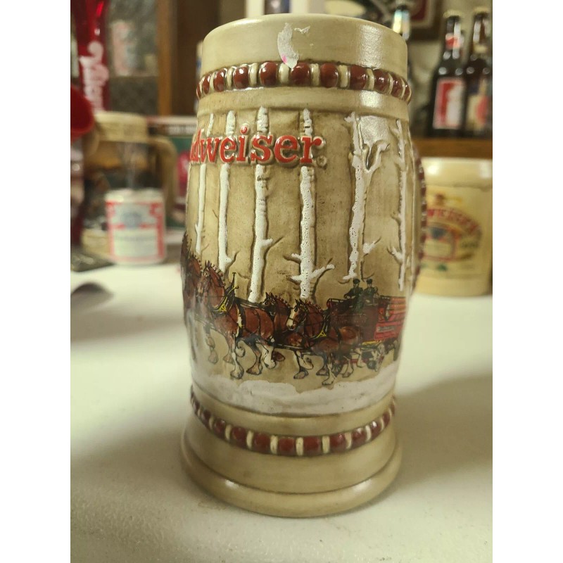 Budweiser 1981 Budweiser Holiday Beer Stein Clydesdale Snowy Woodland Ceramarte