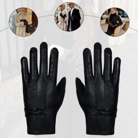 SiXsigma Sports Ladies Winter Warm Genuine leather Touchscreen Gloves - Quick Dry Winter Thermal Gloves For Causal Fashion, Outdoor Party & Driving Gifts For Women (Black, S-M')